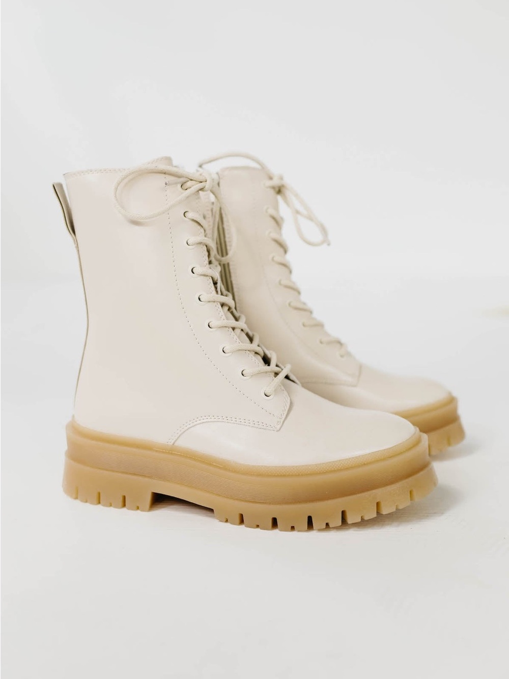 Olivia Miller Combat Boots Women 8 Cream Platform Lug Sole Lace Up Side Zip New